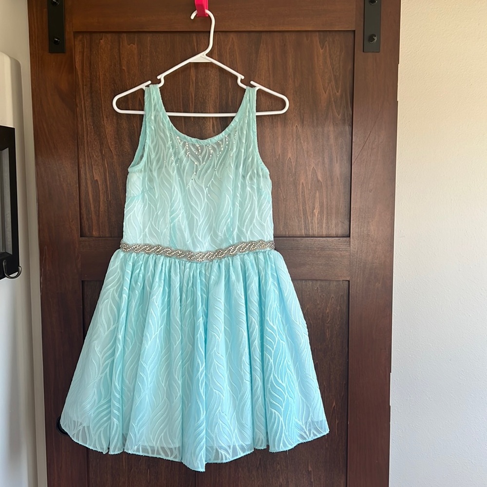 Gorgeous aquamarine Grecian themed short prom/ cocktail dress!